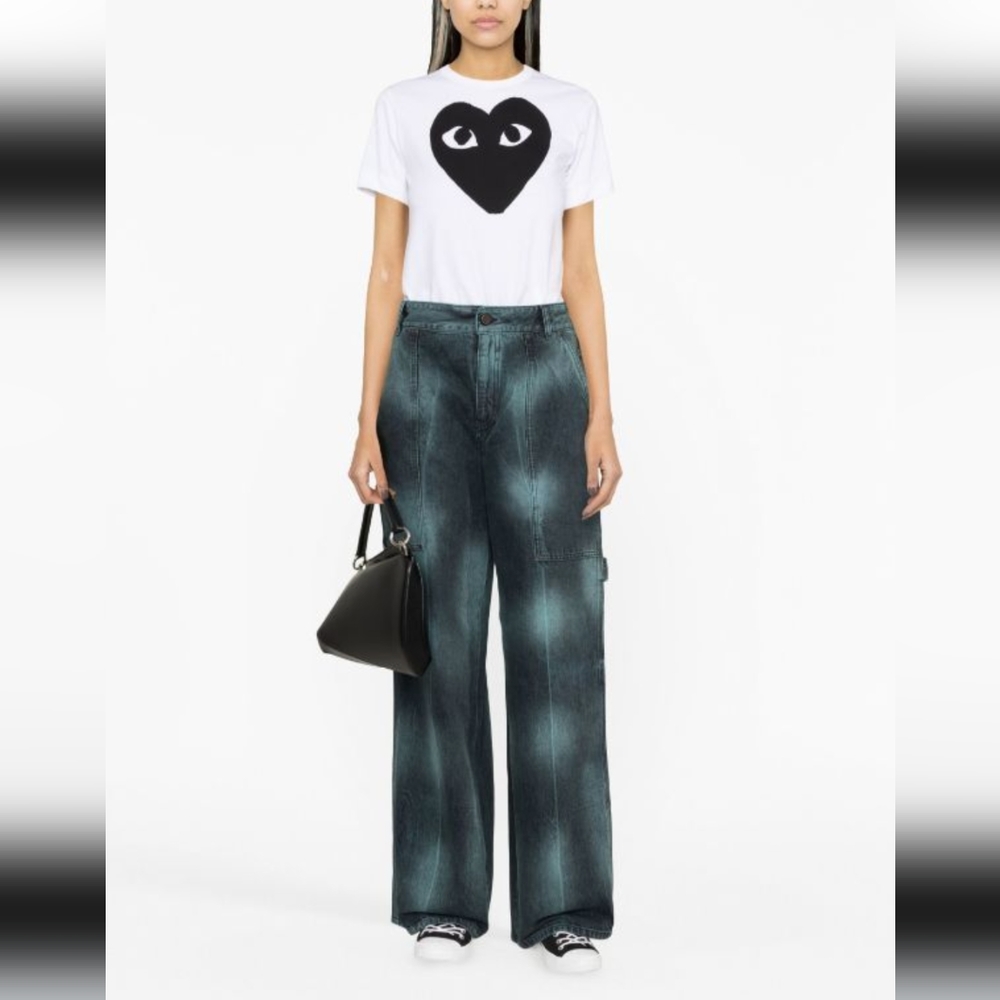 Comme des Garcons Play Tee Shirt 🩶 US WOMENS LARGE Logo Print 🤍 EURO XL